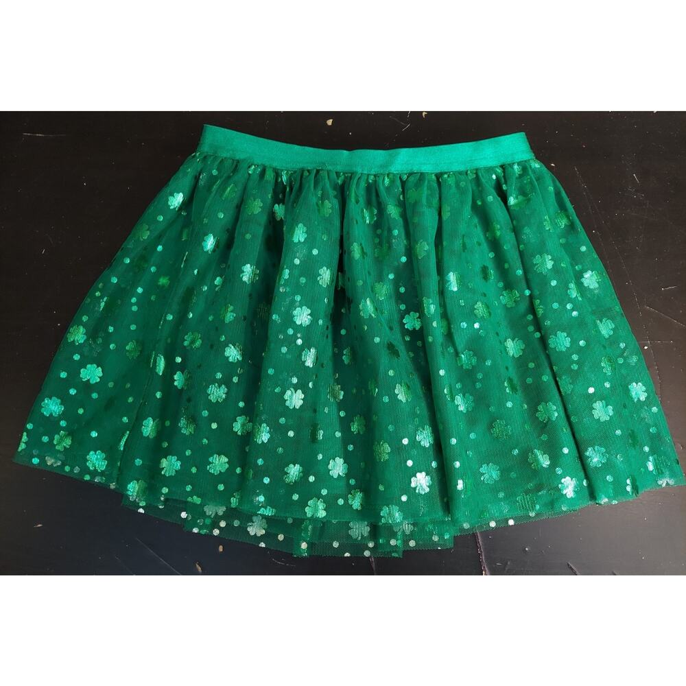 St Patrick's Day Skirt Girls Sz 10/12 Green Shamrock Holiday Sparkle N